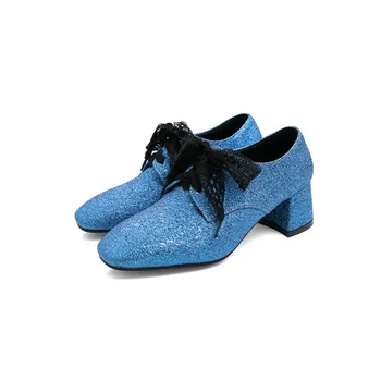 BLXQPYT/ 2020 г. Модные Женские тонкие туфли с блестками, маленькие или большие туфли-лодочки 30-50 на высоком каблуке с квадратным носком для танцев, Женские 158-2