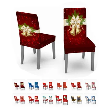 Рождественское украшение 2023, эластичные чехлы для обеденных стульев, эластичные чехлы для рождественских обеденных стульев, можно стирать с принтом для домашней вечеринки