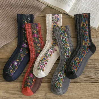 Забавные женские носки, Милые весенние и осенне-зимние Носки в японском стиле Харадзюку с цветочным рисунком, модные носки в стиле ретро для колледжа, Милая девушка, Горячая распродажа