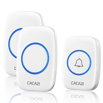 CACAZI Водонепроницаемый беспроводной дверной звонок Smart 300M со светодиодной подсветкой, кнопка звонка на домашний звонок, 60 мелодий, 5 громкостей дверного звонка с вилкой EU