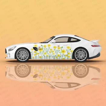 Графическая наклейка на гоночный автомобиль с желтой хризантемой, виниловая пленка для всего тела, современный дизайн, векторное изображение, наклейка на пленку, декоративная наклейка на автомобиль