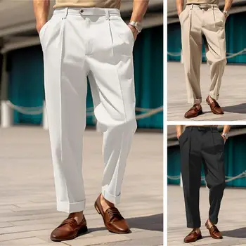 Мужские брюки свободного кроя, брюки для мужского костюма в формальном деловом стиле, брюки средней талии, свободные, прямые, широкие, мягкие, дышащие для офиса