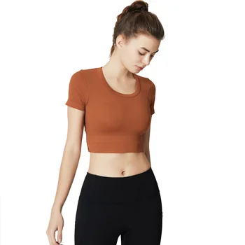 Топ для йоги, женская спортивная футболка с коротким рукавом, обтягивающая одежда для фитнеса, эластичное быстросохнущее весенне-летнее спортивное нижнее белье для бега