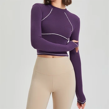 Новый модный сексуальный тонкий топ для йоги с длинным рукавом, Дышащая быстросохнущая спортивная футболка для бега, теннисная футболка для фитнеса