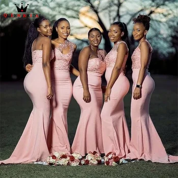 Современное розовое платье подружки невесты Русалки 2023, платье на молнии сзади на одно плечо для свадебной вечеринки, кружевные аппликации, платье для выпускного вечера на заказ RG02M