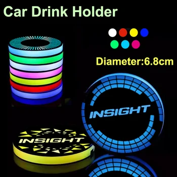 7 цветов, автомобильные подставки для воды, держатель для напитков, украшение для Honda Insight, логотип, Светящийся коврик для чашки, светодиодная атмосфера, световой стиль