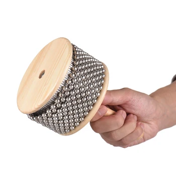 Деревянный Ударный Музыкальный Инструмент Cabasa Металлическая Цепочка из Бисера и Цилиндр Pop Hand Shaker для Классной Группы Среднего Размера