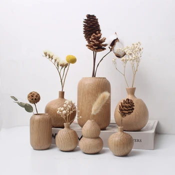 Деревянная ваза для цветов в японском стиле, растения из натурального массива дерева, цветочный горшок, художественные вазы для свадьбы, домашнего офиса, сервировки стола, декора
