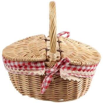 Плетеная корзина для пикника в стиле кантри с крышкой, ручкой и вкладышами для пикников, вечеринок и барбекю