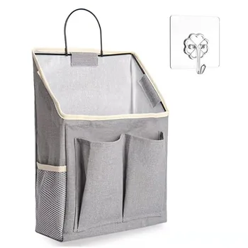 2 предмета, Хлопчатобумажная льняная настенная сумка для хранения, Высокая несущая способность, Серая Настенная корзина для хранения, с несколькими карманами, Настенная корзина