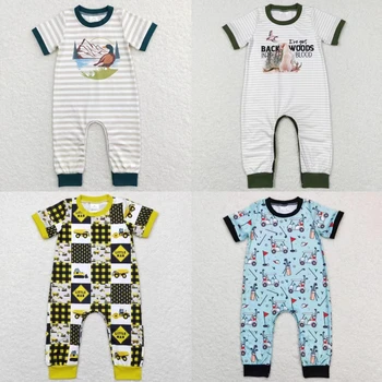 Оптовая Продажа, Детский комбинезон с короткими рукавами, цельный комбинезон для малышей, одежда на пуговицах для новорожденных мальчиков