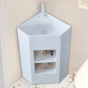 Умывальник с угловой колонной в ванной комнате в кремовом стиле, Небольшой блок, креативный треугольный напольный умывальник с колонной