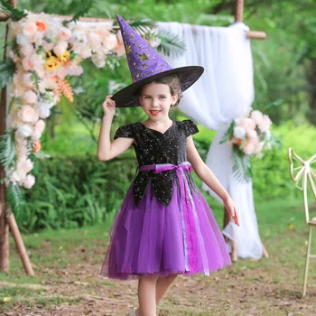 Детский костюм ведьмы для ролевых игр на Хэллоуин, сетчатое платье для карнавала, платье-пачка принцессы для девочек-переодеваний, праздничная одежда для девочек