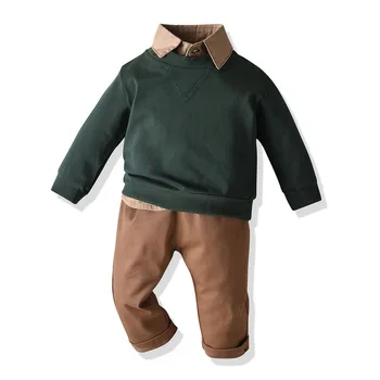 Детская осенне-зимняя рубашка с длинными рукавами, пуловер, спортивный свитер, удобные брюки, горячая партия из трех предметов.