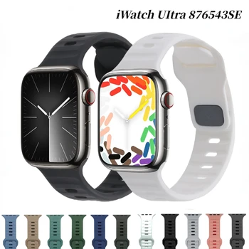 Силиконовый Ремешок Для Apple Watch Band Ultra 8 7 49мм 45мм Спортивный Браслет Ремешок iWatch 6 5 4 3 44мм 41мм 42мм 40мм Correa