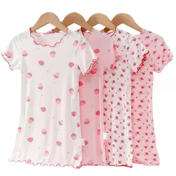 Модальное домашнее платье для девочек Повседневная одежда Летнее платье с цветочным рисунком Детская ночная рубашка 2023 Новые платья для девочек