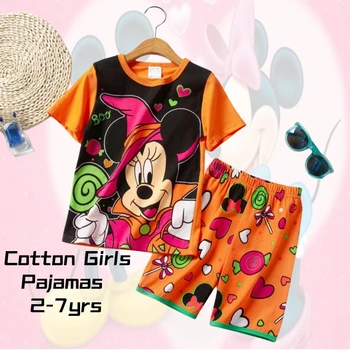 2024 Детские комплекты Пижамы с рисунком Микки для девочек и мальчиков, семейные пижамы для девочек, Детская одежда, пижамы, Комплект детских хлопчатобумажных пижам