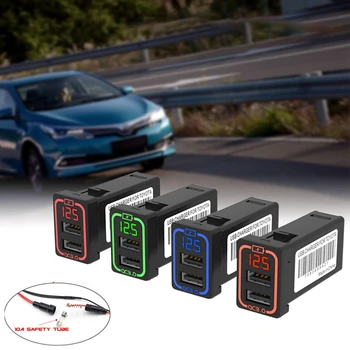 Быстрое автомобильное зарядное устройство с двойным адаптером USB QC3.0, быстрое зарядное устройство для телефона со светодиодным дисплеем для Toyota