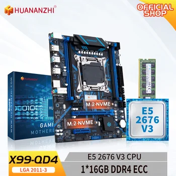 Материнская плата HUANANZHI X99 QD4 LGA 2011-3 XEON X99 с процессором Intel E5 2676 v3 с комбинированным комплектом памяти DDR4 RECC 1*16G комплект M.2 NVME
