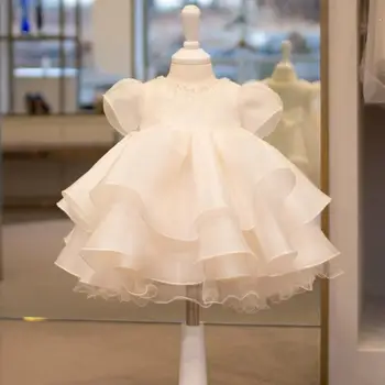 Детский свадебный торт Вечернее платье с бантом и жемчугом Дизайн Детское платье для дня рождения и крестин Бутик одежды для девочек A