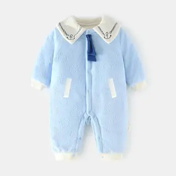 2023 Зимний Новый детский комбинезон с кружевной вышивкой, плюшевый теплый комбинезон для новорожденных мальчиков и девочек, хлопчатобумажное пальто L1927