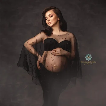 Платья для фотосъемки беременных, тюль, жемчужный пуловер с бусинами, накидка для беременных, платье для душа ребенка, пончо для фотосессии беременных