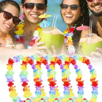 10шт Гавайская вечеринка Искусственные цветы Пляжный цветок Шелковая Гирлянда Ожерелье Гавайи Летняя Свадьба День Рождения Тропический Декор для вечеринки