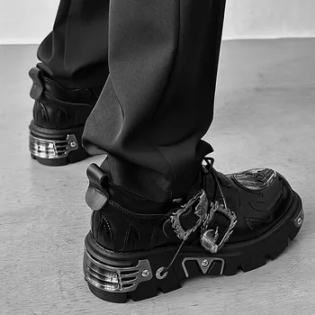 Женские ботильоны на платформе в стиле панк, женские мотоциклетные ботинки, модные женские массивные ботинки с металлическим декором, черные большие женские ботинки, Новинка