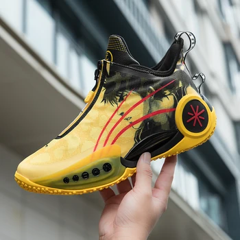 Желтые баскетбольные кроссовки Мужские Брендовые Дизайнерские Трендовые кроссовки, амортизирующие Настоящую баскетбольную тренировочную обувь, Детская спортивная обувь на открытом воздухе