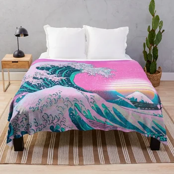 Vaporwave Эстетичный Отличная волна от Kanagawa Ретро одеяло для заката Летнее одеяло Декоративное одеяло для пикника