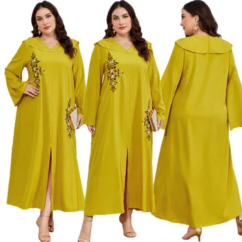 Женские макси-платья больших размеров с вышивкой, роскошная шикарная элегантная повседневная абая с длинным рукавом, мусульманская турецкая одежда для вечеринок