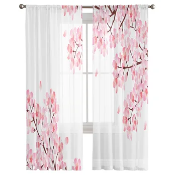 Японские абстрактные цветущие растения, вишневый цвет, прозрачные шторы для гостиной, спальни, обработки окон, кухни, шифоновые занавески