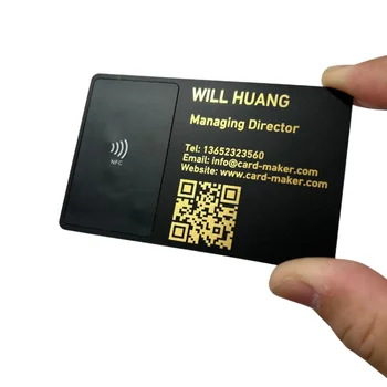 Индивидуальный продукт, матовая металлическая визитная карточка из черного золота с NFC и гравировкой QR-кода