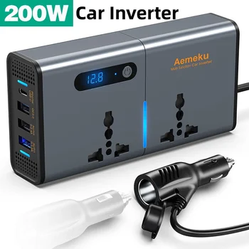 Автомобильный инвертор мощностью 200 Вт от постоянного тока 12 В до переменного 220 В 110 В, автоматический инвертор питания USB Type C, быстрое зарядное устройство для автомобильного адаптера питания, трансформатор