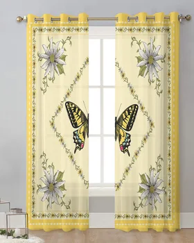 Занавеска с бабочкой в виде ромашки, Тюлевые занавески для гостиной, Обработка кухонных окон, Вуалевые занавески