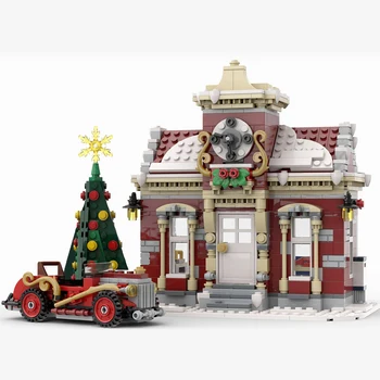 MOC Christmas Architecture Набор строительных блоков Зимней Ратуши Winter Country Church House Bricks Рождественский подарок ToyKids на День рождения