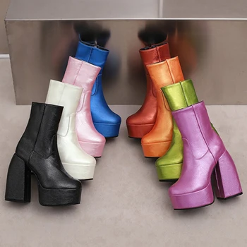 Женские ботильоны ручной работы ASHIOFU на не сужающемся книзу массивном каблуке, элегантные пикантные зимние ботильоны на платформе, вечерние модные модельные туфли для вечеринок
