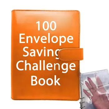 Конверт Savings Challenge из искусственной кожи 100 конвертов Savings Challenge Book Портативная папка для экономии денег формата А5, водонепроницаемая для хранения долгов