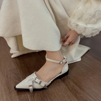 BCEBYL, Модные летние сандалии с металлической пряжкой и острым носком, Новые пикантные женские повседневные дышащие туфли на низком каблуке