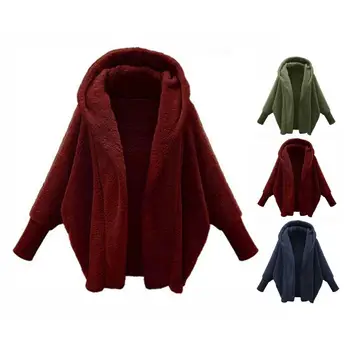 Женское плюшевое пальто, утолщенная теплая верхняя одежда, женское плюшевое пальто с капюшоном и длинным рукавом, однотонная флисовая куртка на осень-зиму