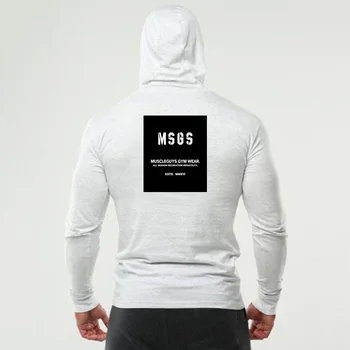 Горячая распродажа 2023, Модный мужской пуловер для бега в стиле хип-хоп с капюшоном, осенняя футболка с длинным рукавом из дышащего хлопка для занятий фитнесом в тренажерном зале