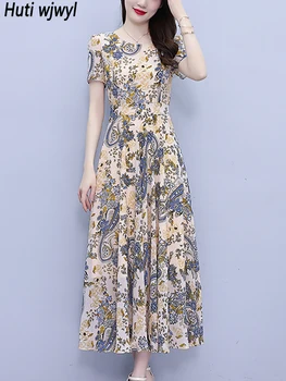 Летнее Элегантное Облегающее Роскошное Длинное платье 2023 Vintage Chic Prom Evening Midi Vestidos Женское Шифоновое Повседневное Пляжное платье с принтом