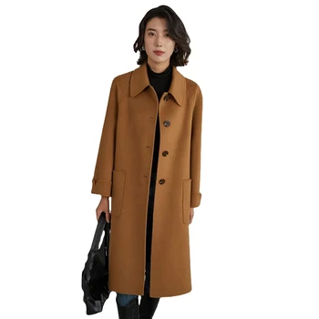 Двустороннее шерстяное пальто с длинным кукольным воротником, однобортное женское пальто с длинным рукавом