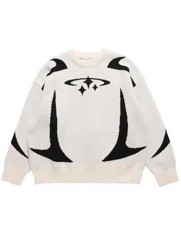 Женский вязаный свитер Оверсайз Y2K Stars, графический пуловер, Женский Винтажный трикотаж в стиле Харадзюку с длинным рукавом, Шикарный Свободный джемпер Унисекс