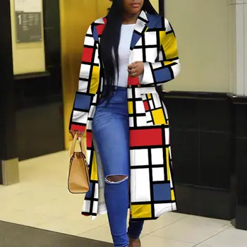 Модная Женская куртка в клетку с цветным блоком, осень-Зима, Женское пальто, Карманы на лацканах, Пуговицы, Куртка