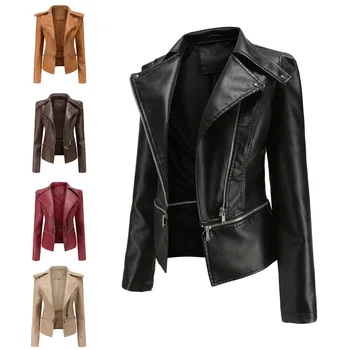 Женский европейский размер, Новый кожаный низ, съемное весенне-осеннее пальто, модная повседневная куртка 2023, Приталенные черные байкерские куртки