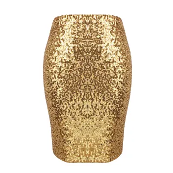 Сексуальная блестящая юбка с пайетками, женская юбка-карандаш с высокой талией, блестящие Золотые Серебряные Эластичные юбки-карандаш, женская повседневная юбка длиной до колен, Полуприлегающая юбка
