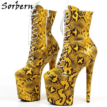 Женские ботинки Sorbern Drag Queen из питона по щиколотку для экзотических танцовщиц на платформе со шнуровкой и боковой молнией на 8-дюймовом каблуке