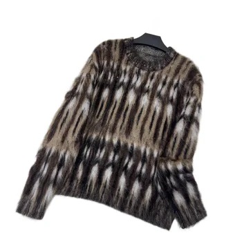 Джемпер, вязаный свитер с круглым вырезом, короткая приталенная версия, контрастный дизайн, теплый и удобный осень/зима 2023