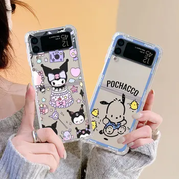 Чехол Hello Kitty Kuromi Melody Для Samsung Galaxy Z Flip 4 3 5 5G Funda Z Flip4 Clear PC Hard Luxury Back Phone Coque